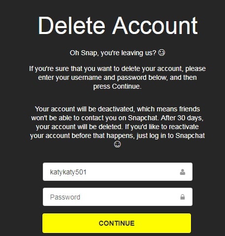 how to delete snapchat account