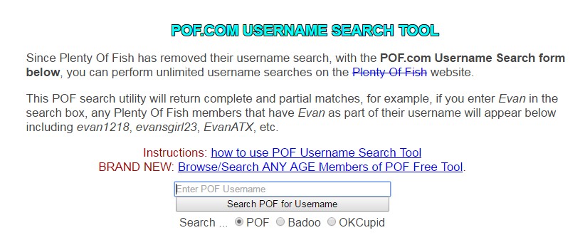 POF username on the Plenty Of Fish site. 