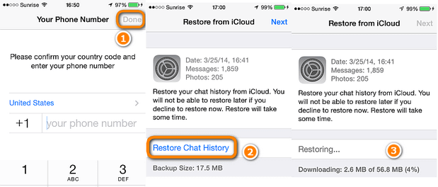 WhatsApp backup restore from iCloud to iPhone