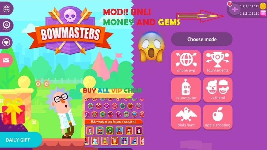 bowmasters apk mod with gem