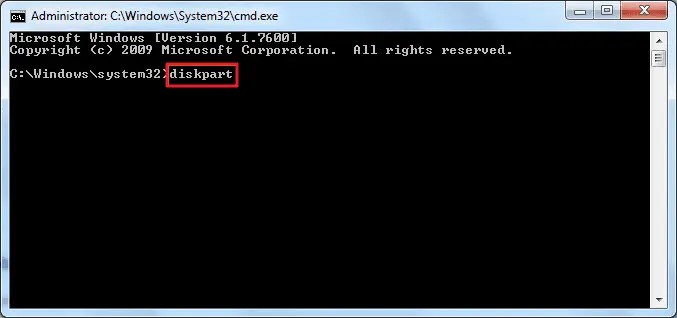 Type "diskpart" and press Enter. This will open the Diskpart command prompt