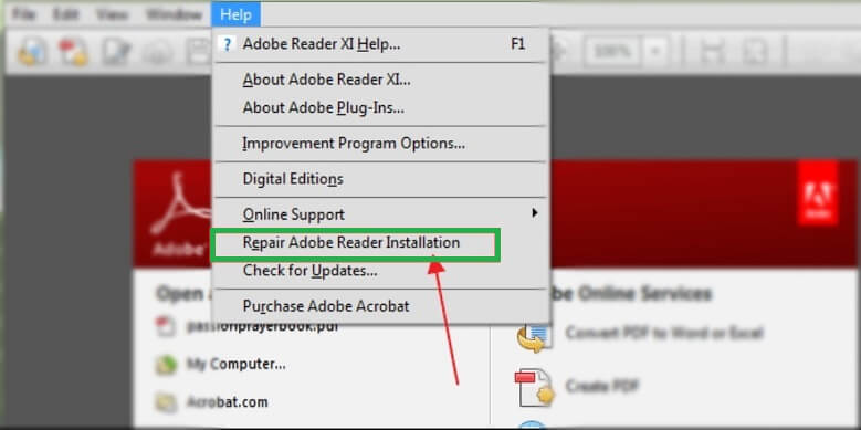 repair adobe acrobat reader installation