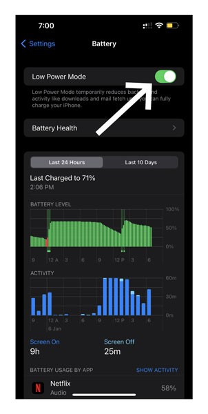 using low power mode to avoid iphone 13 dying fast