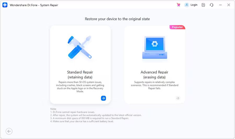 Select Standard Repair and follow the on-screen instructions