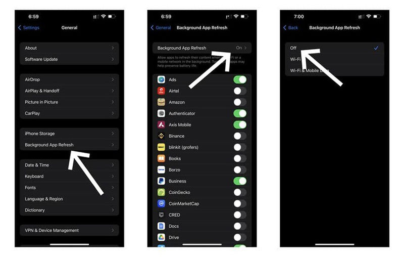 disabling the background app refresh when iphone 13 battery drains fast