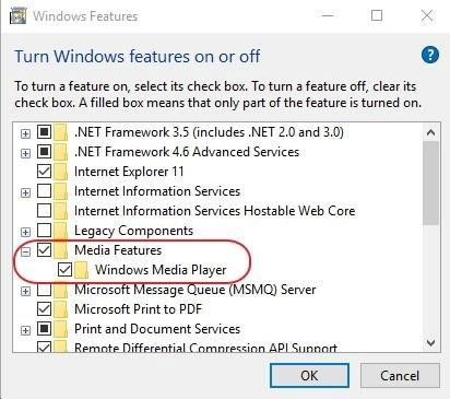 STEP 7: Now enlarge the “Media Features” and check again “Windows Media player”.