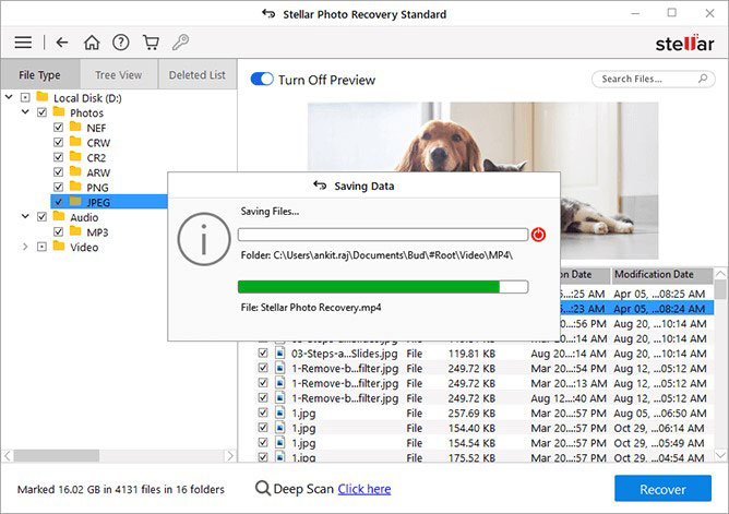 Select the files which you want back on your device and click the Recover button to save them at the desired storage location.