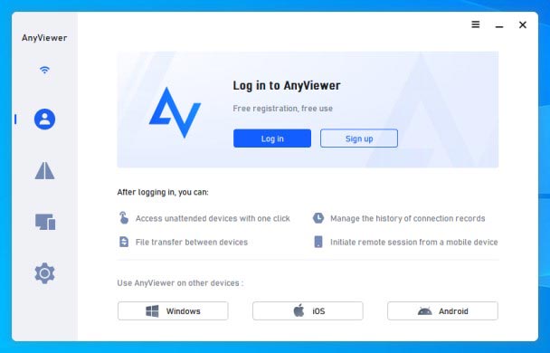 Step 1. After downloading and running AnyViewer on your computer. Navigate to “Log in” and click “Sign up” to complete the preparation step.