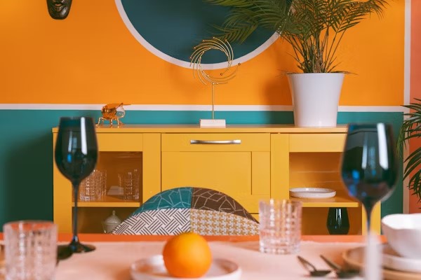 A table with glasses and a plate of food