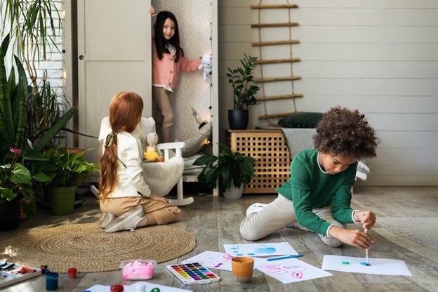 Children playing with paper on the floor

AI-generated content may be incorrect.