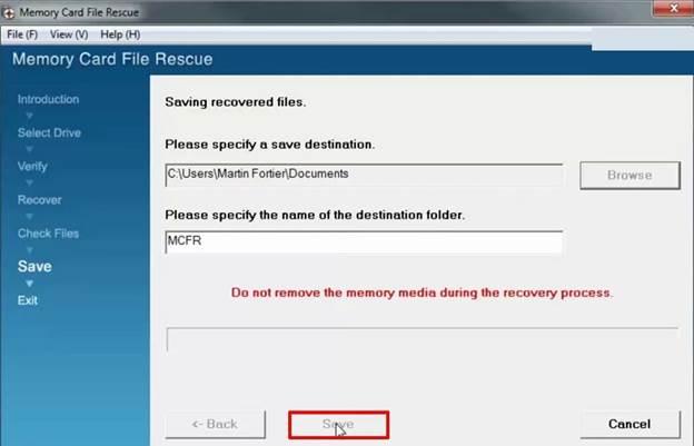 save the recovered file to device