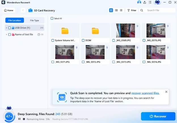 click on the recover button