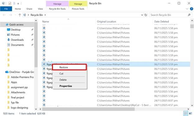 choose restore option