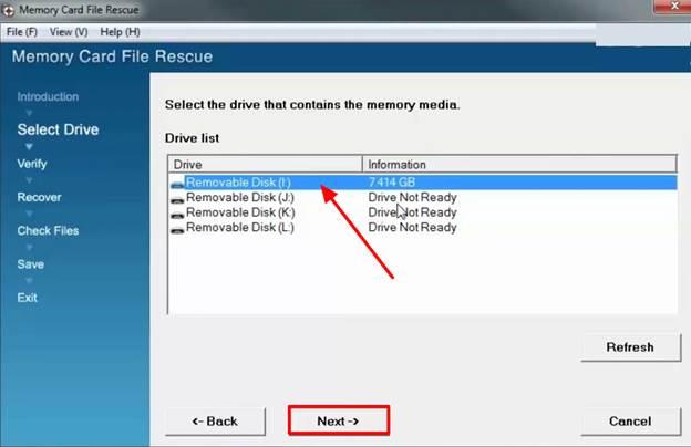 choose desired drive, click next button